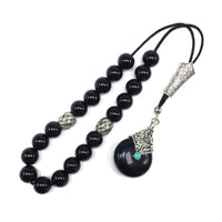 Greek KOMBOLOI Worry Beads Anxiety Beads Rosary Relaxation Stress Relief -SHINY BLACK ONYX BEADS -10mm Diameter-
