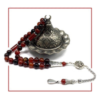 Miracle Red Agate Natural Stone Muslim Big Tasbih, Tasbeeh, Misbaha, Worry Beads, Muslim Prayer Beads, Rosary, Tesbih (10 mm 33 Beads)