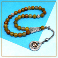 Dragon Vein Agate Muslim Tesbih, Tasbih, Tasbeeh, Misbaha, Worry Beads, Muslim Prayer Beads, Rosary (8 mm 33 Faceted Beads and Allah Tassel)