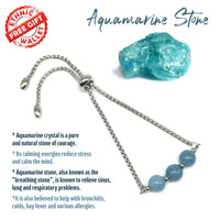 AQUAMARINE GEMSTONE -Albatrosart Design Bracelet on Stainless Steel Slider Chain, Gemstone Adjustable Bracelet, Chain  Bracelet