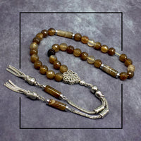 Brown Agate Muslim Tesbih, Tasbih, Tasbeeh, Misbaha, Worry Beads, Muslim Prayer Beads, Rosary (8 mm 33 Faceted Beads)