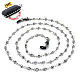 FREE Eyeglass Case -Silver & RHINESTONE  Beaded Eyeglass Chain Eyewear Retainer Eyeglass Strap Holder Eyeglass Necklace Women Eyeglass Chain -FREE Eyeglass Case