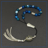 Greek KOMBOLOI Worry Beads Anxiety Beads Rosary Relaxation Stress Relief -BLUE AGATE BEADS -8mm Diameter-
