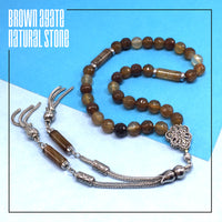 Brown Agate Muslim Tesbih, Tasbih, Tasbeeh, Misbaha, Worry Beads, Muslim Prayer Beads, Rosary (8 mm 33 Faceted Beads)