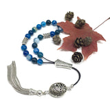 Greek KOMBOLOI Worry Beads Anxiety Beads Rosary Relaxation Stress Relief -BLUE AGATE BEADS -8mm Diameter-