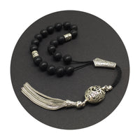 Greek KOMBOLOI Worry Beads Anxiety Beads Rosary Relaxation Stress Relief -MATTE BLACK ONYX BEADS -10mm Diameter-