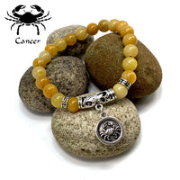 CANCER ZODIAC Healing Gemstone Bracelets According to Zodiac Series -8 mm Yellow Jade Beads- Astrology Healing Stress Relief Bracelets