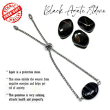 Albatrosart Design -BLACK AGATE GEMSTONE Bracelet on Stainless Steel Slider Chain, Gemstone Adjustable Bracelet, 11 inches Chain Bracelet