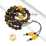 Tiger Eye Natural Stone Muslim Big Tasbih, Tasbeeh, Misbaha, Worry Beads, Muslim Prayer Beads, Rosary, Tesbih (10 mm 33 Round Beads)