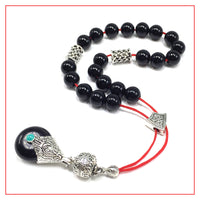 Greek KOMBOLOI Worry Beads Anxiety Beads Rosary Relaxation Stress Relief -SHINY BLACK ONYX BEADS -8mm Diameter-