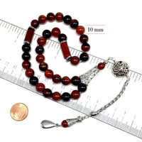 Miracle Red Agate Natural Stone Muslim Big Tasbih, Tasbeeh, Misbaha, Worry Beads, Muslim Prayer Beads, Rosary, Tesbih (10 mm 33 Beads)
