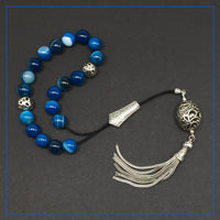 Greek KOMBOLOI Worry Beads Anxiety Beads Rosary Relaxation Stress Relief -BLUE AGATE BEADS -10mm Diameter-