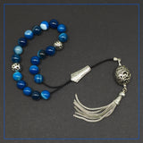 Greek KOMBOLOI Worry Beads Anxiety Beads Rosary Relaxation Stress Relief -BLUE AGATE BEADS -10mm Diameter-