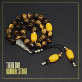 Tiger Eye Natural Stone Muslim Big Tasbih, Tasbeeh, Misbaha, Worry Beads, Muslim Prayer Beads, Rosary, Tesbih (10 mm 33 Round Beads)