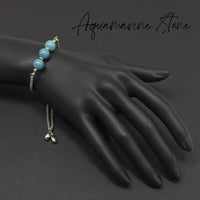 AQUAMARINE GEMSTONE -Albatrosart Design Bracelet on Stainless Steel Slider Chain, Gemstone Adjustable Bracelet, Chain  Bracelet