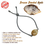 Albatrosart Design -BROWN BANDED AGATE Stone Bracelet on Stainless Steel Slider Chain, Gemstone Adjustable Bracelet, 11inch Chain Bracelet