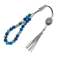 Greek KOMBOLOI Worry Beads Anxiety Beads Rosary Relaxation Stress Relief -BLUE AGATE BEADS -8mm Diameter-