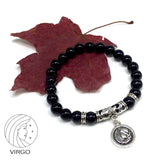 VIRGO ZODIAC- Healing Gemstone Bracelets According to Zodiac Series -8 mm Black Obsidian Beads- Astrology Healing Stress Relief Bracelets