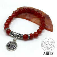 ARIES ZODIAC Healing Gemstone Bracelets According to Zodiac Series -8 mm Red Agate Stone Beads- Astrology Healing Stress Relief Bracelets