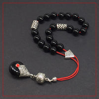 Greek KOMBOLOI Worry Beads Anxiety Beads Rosary Relaxation Stress Relief -SHINY BLACK ONYX BEADS -8mm Diameter-