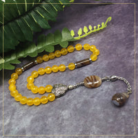 Yellow Jade Natural Stone Muslim Tesbih, Tasbih, Tasbeeh, Misbaha, Worry Beads, Muslim Prayer Beads, Rosary (8 mm 33 Faceted Beads)