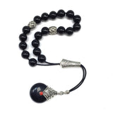 Greek KOMBOLOI Worry Beads Anxiety Beads Rosary Relaxation Stress Relief -SHINY BLACK ONYX BEADS -10mm Diameter-