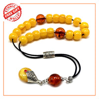 Greek KOMBOLOI Series Worry Beads Begleri Pony Anxiety Beads Rosary Relaxation Stress Relief  (Dark Yellow & Rust Resin Drum -13X9 mm- 19 Big Beads)