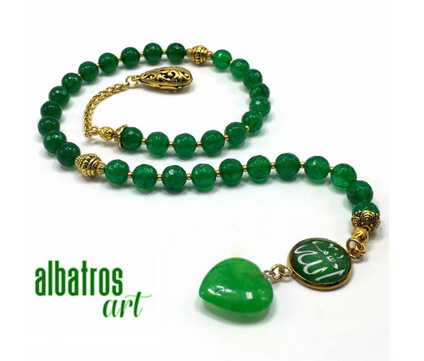 ALBATROSART -Swing Beads Collection- Prayer Beads Tesbih Tasbih Tasbeeh Misbaha Masbaha Subha Sebha Sibha Rosary (Model 6 -Green Agate Stone -8 mm Diameter Beads)
