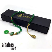 ALBATROSART -Swing Beads Collection- Prayer Beads Tesbih Tasbih Tasbeeh Misbaha Masbaha Subha Sebha Sibha Rosary (Model 6 -Green Agate Stone -8 mm Diameter Beads)