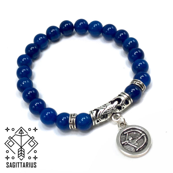 SAGITTARIUS ZODIAC Healing Gemstone Bracelets According to Zodiac Series -8 mm Blue Agate Beads- Astrology Healing Stress Relief Bracelets
