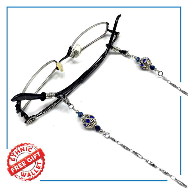 Blue European Rhinestone Beads Design Eyeglass Chain Eyewear Retainer Eyeglass Strap Holder Eyeglass Necklace Women Eyeglass Chain -FREE Eyeglass Case