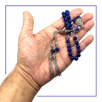 Muslim Tasbih, Tasbeeh, Misbaha, Worry Beads, Muslim Prayer Beads, Rosary, Light Blue Agate & Indonesia Beads Design Tesbih (8 mm 33 Beads)