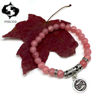 PISCES ZODIAC Healing Gemstone Bracelets According to Zodiac Series -8 mm Rose Quartz Beads- Astrology Healing Stress Relief Bracelets