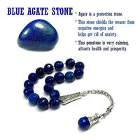 Relaxing Stress Relief Big Beads Prayer Beads, Worry Beads, EFE Tesbih, Maskot Tesbih, Tasbih, Rosary (12 mm - 17 Navy Blue Agate Stone Beads)