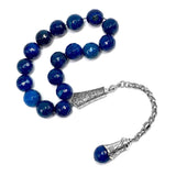 Relaxing Stress Relief Big Beads Prayer Beads, Worry Beads, EFE Tesbih, Maskot Tesbih, Tasbih, Rosary (12 mm - 17 Navy Blue Agate Stone Beads)