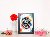 Framed Mental Health Posters -Wall Art, Mental Health Quotes, Therapy - Positive Quotes, Therapy Home Office Decor, Mental Health Awareness, Self Love Posters (A HEALTHY MIND IS A WEALTHY SOUL, 7"L x 5"W, Framed)