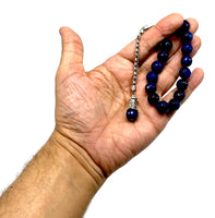 Relaxing Stress Relief Big Beads Prayer Beads, Worry Beads, EFE Tesbih, Maskot Tesbih, Tasbih, Rosary (12 mm - 17 Navy Blue Agate Stone Beads)