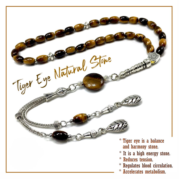 ALBATROSART Design -Tiger Eye Stone Series Worry Beads - Prayer Beads - Tesbih-Tasbih-Tasbeeh-Misbaha-Masbaha-Subha-Sebha-Sibha-Rosary  (Oval Cut Model 6x9 mm)