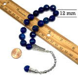Relaxing Stress Relief Big Beads Prayer Beads, Worry Beads, EFE Tesbih, Maskot Tesbih, Tasbih, Rosary (12 mm - 17 Navy Blue Agate Stone Beads)