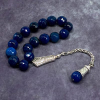 Relaxing Stress Relief Big Beads Prayer Beads, Worry Beads, EFE Tesbih, Maskot Tesbih, Tasbih, Rosary (12 mm - 17 Navy Blue Agate Stone Beads)