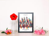 Framed Cityscape Poster, Modern City Prints, US Cities Skyline Wall Art, Travel Photography Decor, Beautiful Urban Posters for Home Deco (CHICAGO ILLINOIS, 7" L x 5" W, Framed)