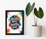 Framed Mental Health Posters -Wall Art, Mental Health Quotes, Therapy - Positive Quotes, Therapy Home Office Decor, Mental Health Awareness, Self Love Posters (A HEALTHY MIND IS A WEALTHY SOUL, 7"L x 5"W, Framed)