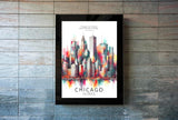 Framed Cityscape Poster, Modern City Prints, US Cities Skyline Wall Art, Travel Photography Decor, Beautiful Urban Posters for Home Deco (CHICAGO ILLINOIS, 7" L x 5" W, Framed)
