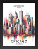 Framed Cityscape Poster, Modern City Prints, US Cities Skyline Wall Art, Travel Photography Decor, Beautiful Urban Posters for Home Deco (CHICAGO ILLINOIS, 7" L x 5" W, Framed)