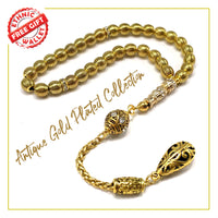 Antique Gold Plated Collection- Worry Beads-Prayer Beads-Tesbih-Tasbih-Tasbeeh-Misbaha-Masbaha-Subha-Sebha-Sibha-Rosary (-Antique Gold Plated and Rhinestone Alloy European Bead -7 mm 33 Piece-)