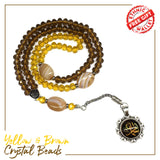 Special for Women Prayer Beads - Tesbih-Tasbih-Tasbeeh-Misbaha-Masbaha-Subha-Sebha-Sibha-Worry Beads-Rosary  (Yellow & Brown Crystal - 6x8 mm 99 Beads - Allah Tassel)