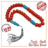 BIG Prayer Beads Stress Beads Worry Beads Tesbih Tasbih Tasbeeh Misbaha Subha Rosary (Candy Apple Resin Beads -13X9 mm- 33 Beads)