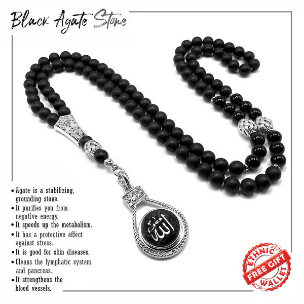 ALBATROSART Special Prayer Beads Series -99 Beads- Tesbih Tasbih Tasbeeh Misbaha Masbaha Subha Sebha Sibha (Black Agate Stone Beads  - 8 mm)