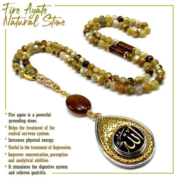 ALBATROSART Special Prayer Beads Series -99 Beads- Tesbih Tasbih Tasbeeh Misbaha Masbaha Subha Sebha Sibha (Fire Agate Natural Stone -6 mm 99 Small Beads-)