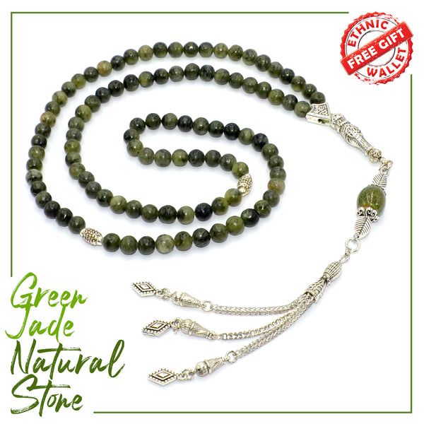 Green Jade Stone Prayer Beads Tesbih-Tasbih-Tasbeeh (6 mm 99 beads)